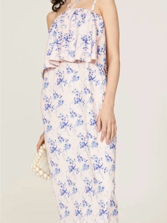 OSMAN Dresses & Skirts - OSMAN Pale Pink Maxi Dress with Blue Floral Print Rent the Runway